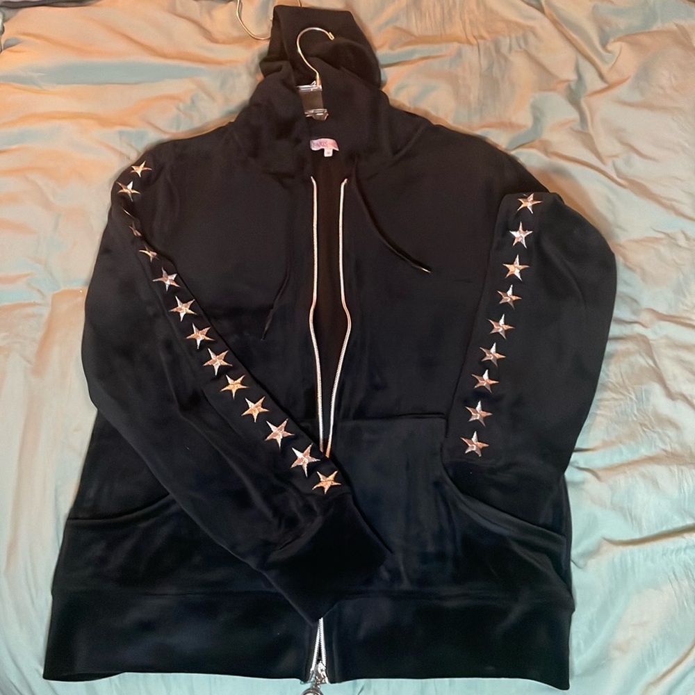 Paris Hilton size M navy blue star track jacket with hood zip up
